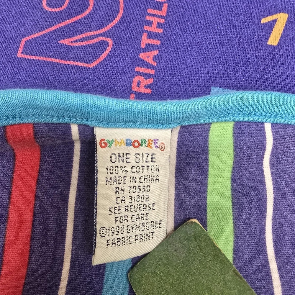 VTG Gymboree 1998  Blanket Rainbow Tag Blue‎ Striped Sports Theme Double Sided